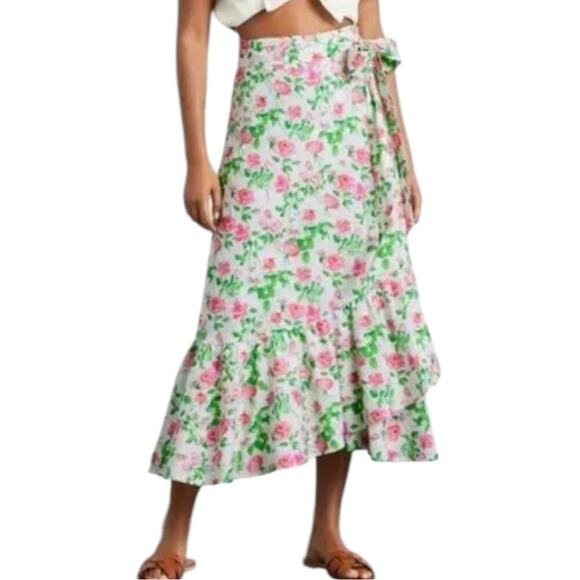 Hill House The Mirabel Midi Skirt in Pink Roses Size XS NWT - Picture 1 of 6